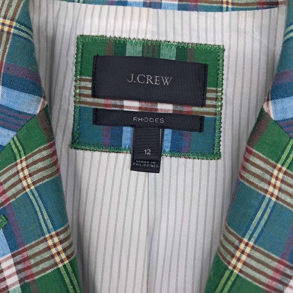 J. Crew Rhodes Blazer Jacket Womens 12 Green Plaid Cotton Linen Preppy Old Money - Picture 3 of 11